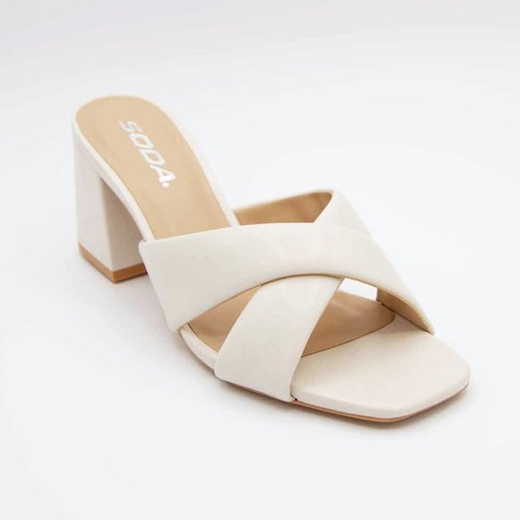 NEW Off White Twist Slip On Block Heel CUTE Sandal - Picture 3 of 12